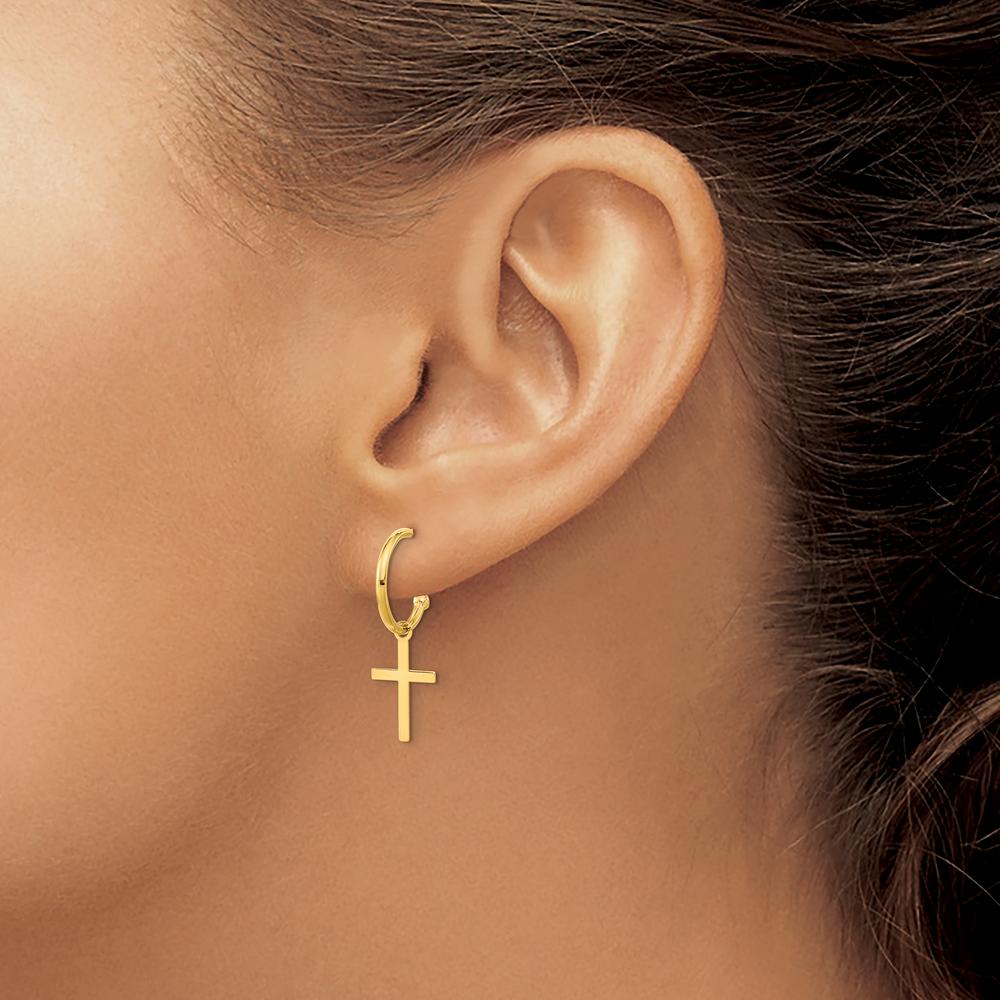 14K Yellow Gold Polished Cross Dangle Earrings - Elegant Drop Design by Oro Pregiato