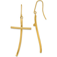 14K Yellow Gold Polished Cross Dangle Earrings with French Wire Hooks by 0