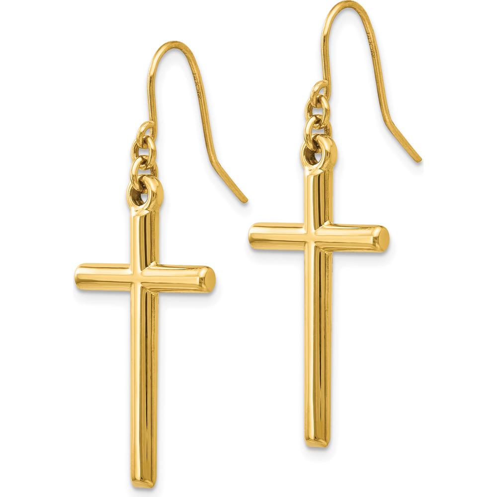 14K Yellow Gold Polished Cross Drop Earrings with French Wire Closure by Oro Pregiato