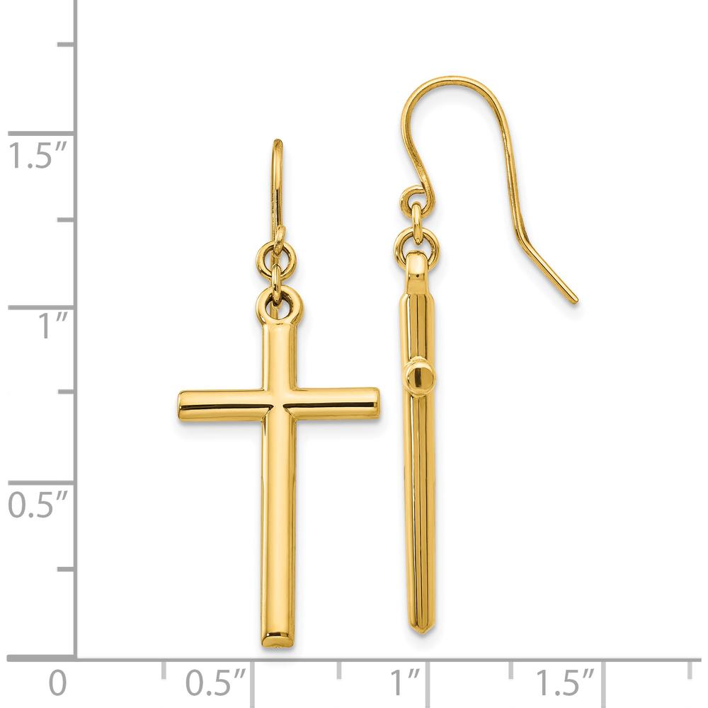 14K Yellow Gold Polished Cross Drop Earrings with French Wire Closure by Oro Pregiato