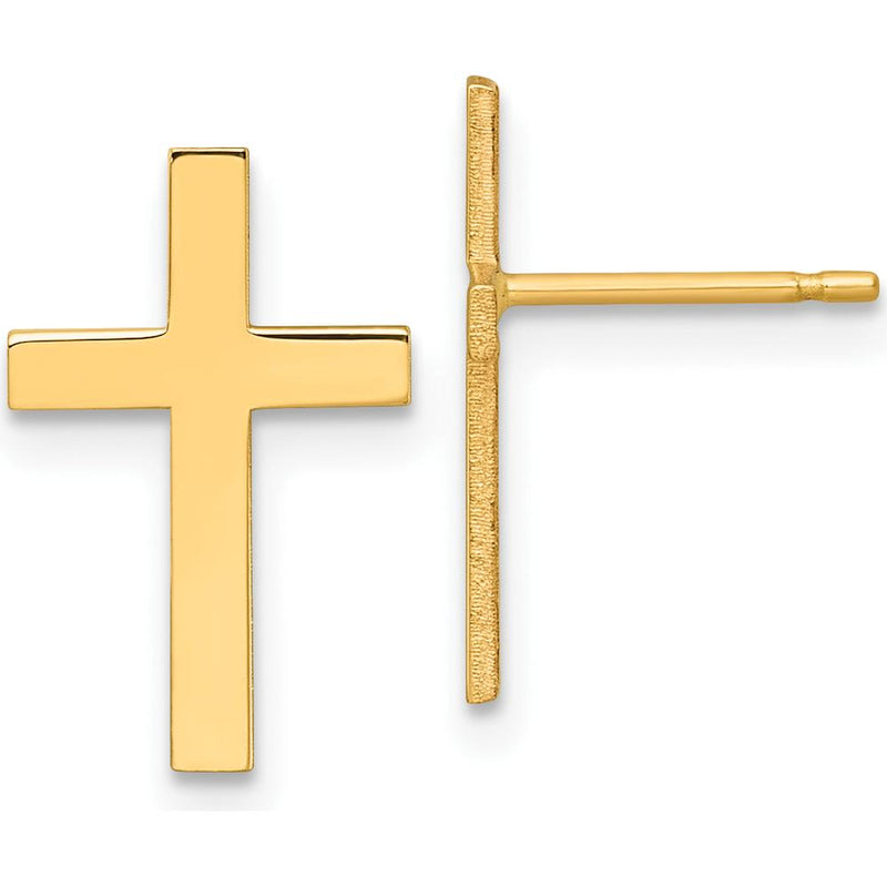 14K Yellow Gold Polished Cross Earrings - Simple & Elegant Design by 0