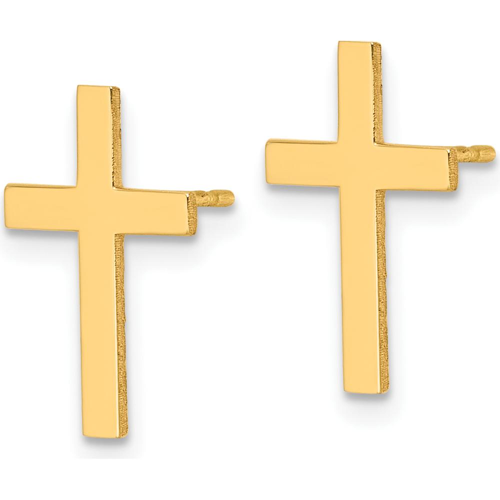 14K Yellow Gold Polished Cross Earrings - Simple & Elegant Design by 0