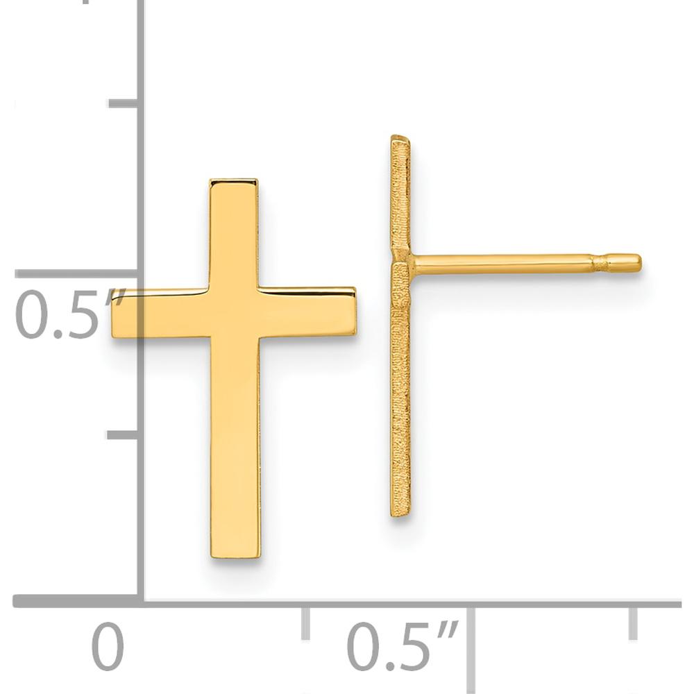 14K Yellow Gold Polished Cross Earrings - Simple & Elegant Design by 0