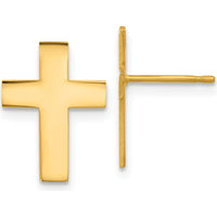 14K Yellow Gold Polished Cross Earrings - Timeless Faith-Inspired Design by 0