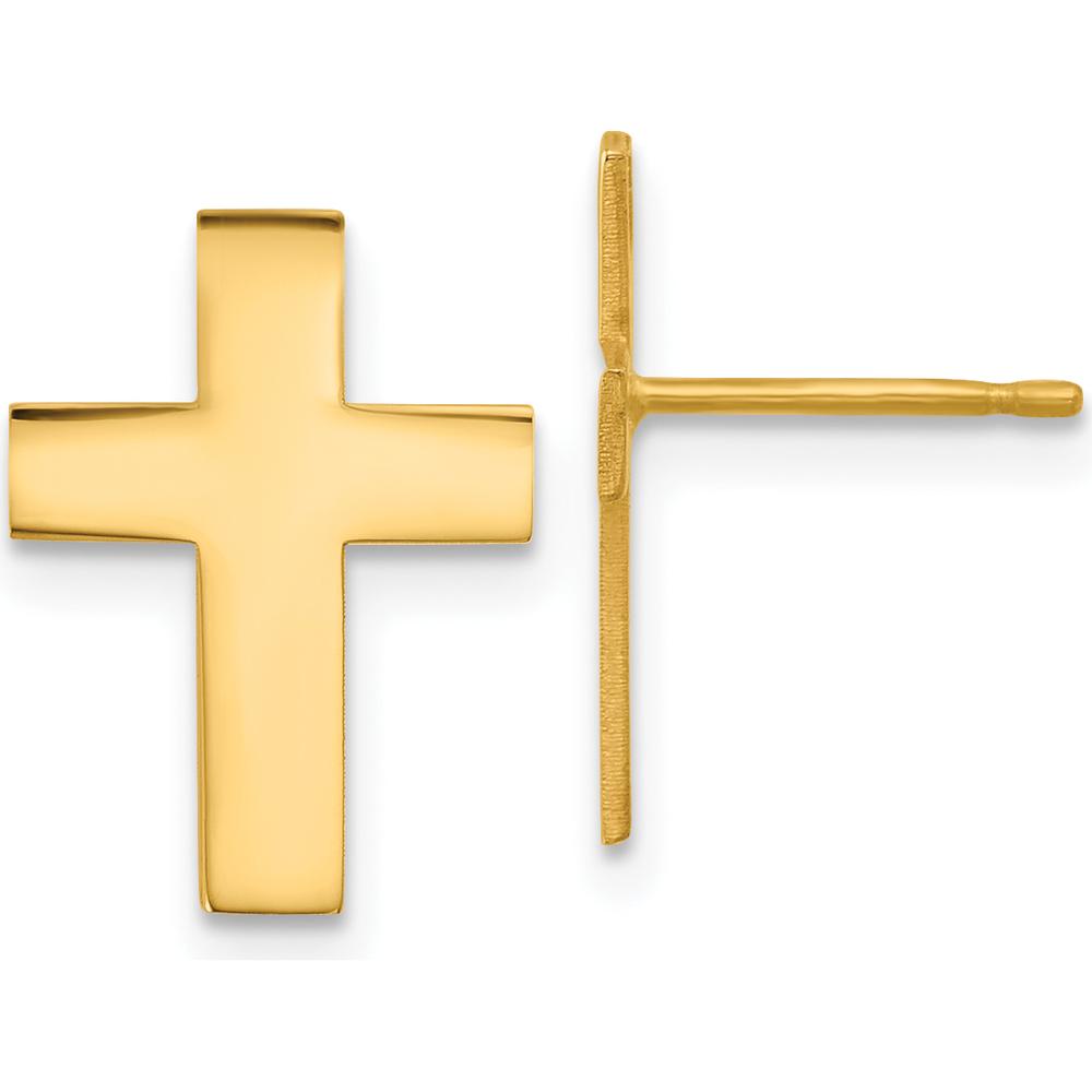14K Yellow Gold Polished Cross Earrings - Timeless Faith-Inspired Design by 0