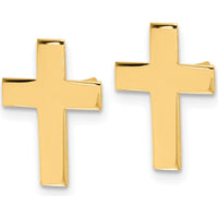 14K Yellow Gold Polished Cross Earrings - Timeless Faith-Inspired Design by 0