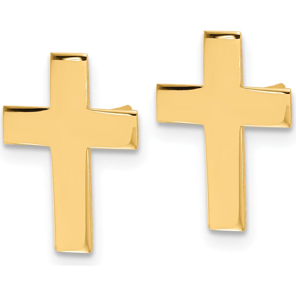 14K Yellow Gold Polished Cross Earrings - Timeless Faith-Inspired Design by 0