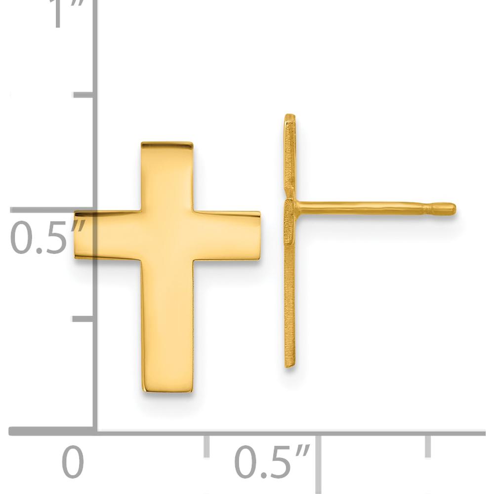 14K Yellow Gold Polished Cross Earrings - Timeless Faith-Inspired Design by 0
