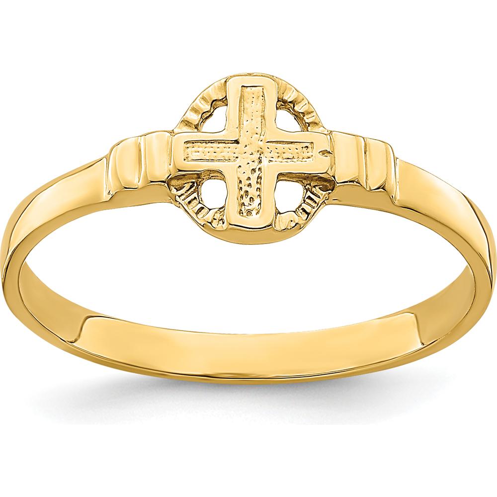 14K Yellow Gold Polished Cross in Circle Ring for Women by 0