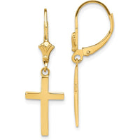 14K Yellow Gold Polished Cross Leverback Drop Earrings by 0