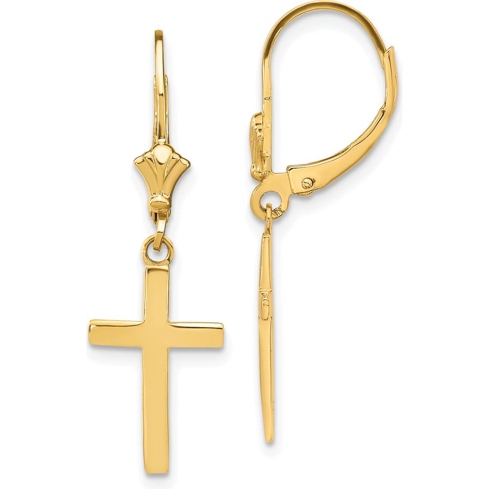 14K Yellow Gold Polished Cross Leverback Drop Earrings by 0