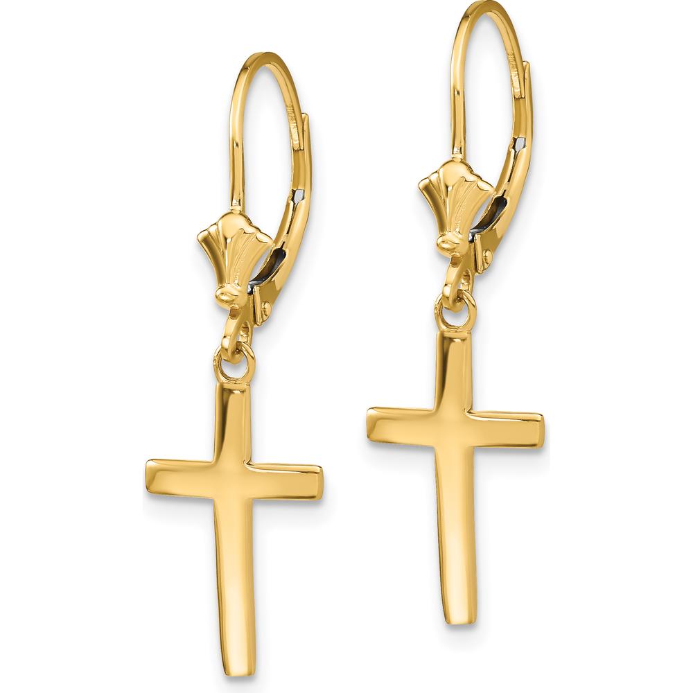 14K Yellow Gold Polished Cross Leverback Drop Earrings by 0