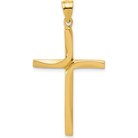 14K Yellow Gold Polished Cross Pendant - 41mm Length by Oro Pregiato
