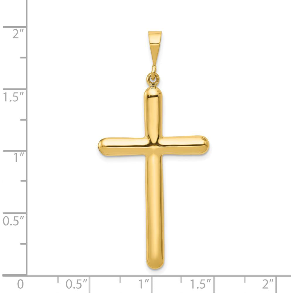14K Yellow Gold Polished Cross Pendant - 49mm Length by Oro Pregiato