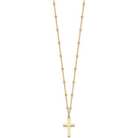 14K Yellow Gold Polished Cross Pendant on Diamond-Cut Beaded Chain Necklace with 2-Inch Extender by 0