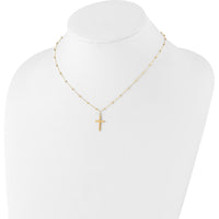14K Yellow Gold Polished Cross Pendant on Diamond-Cut Beaded Chain Necklace with 2-Inch Extender by 0