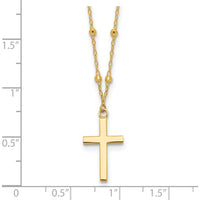14K Yellow Gold Polished Cross Pendant on Diamond-Cut Beaded Chain Necklace with 2-Inch Extender by 0