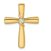 14K Yellow Gold Polished Cross Pendant with 1 Round Diamond - 0.16 Carat Total Diamond Weight by Oro Pregiato