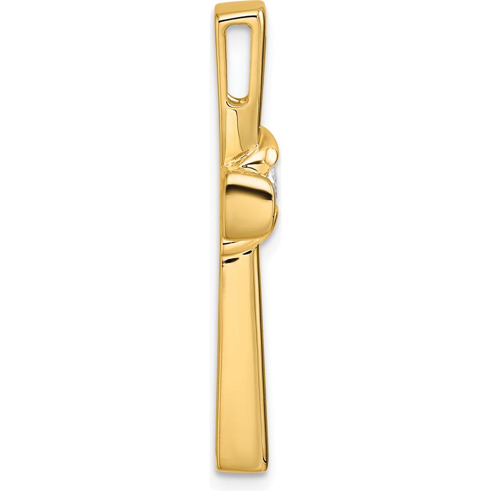 14K Yellow Gold Polished Cross Pendant with 1 Round Diamond - 0.16 Carat Total Diamond Weight by Oro Pregiato