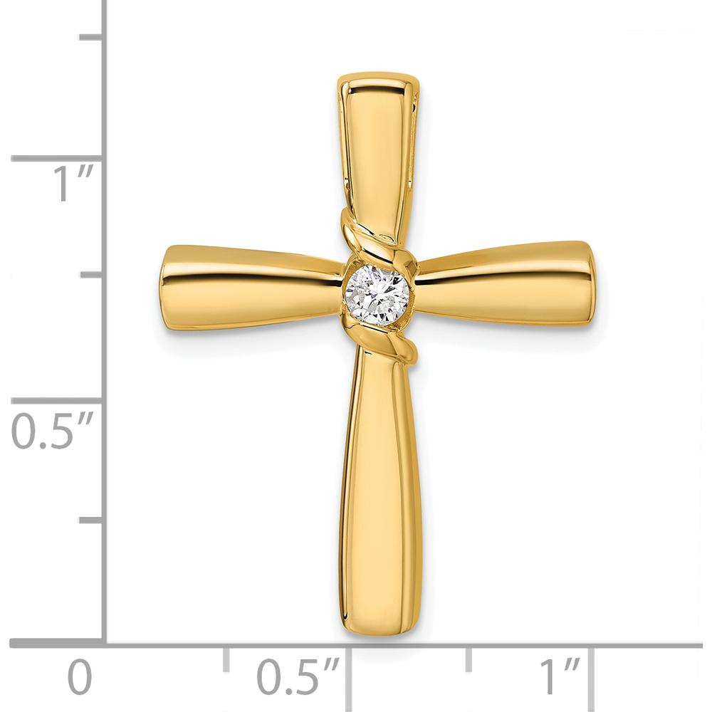 14K Yellow Gold Polished Cross Pendant with 1 Round Diamond - 0.16 Carat Total Diamond Weight by Oro Pregiato