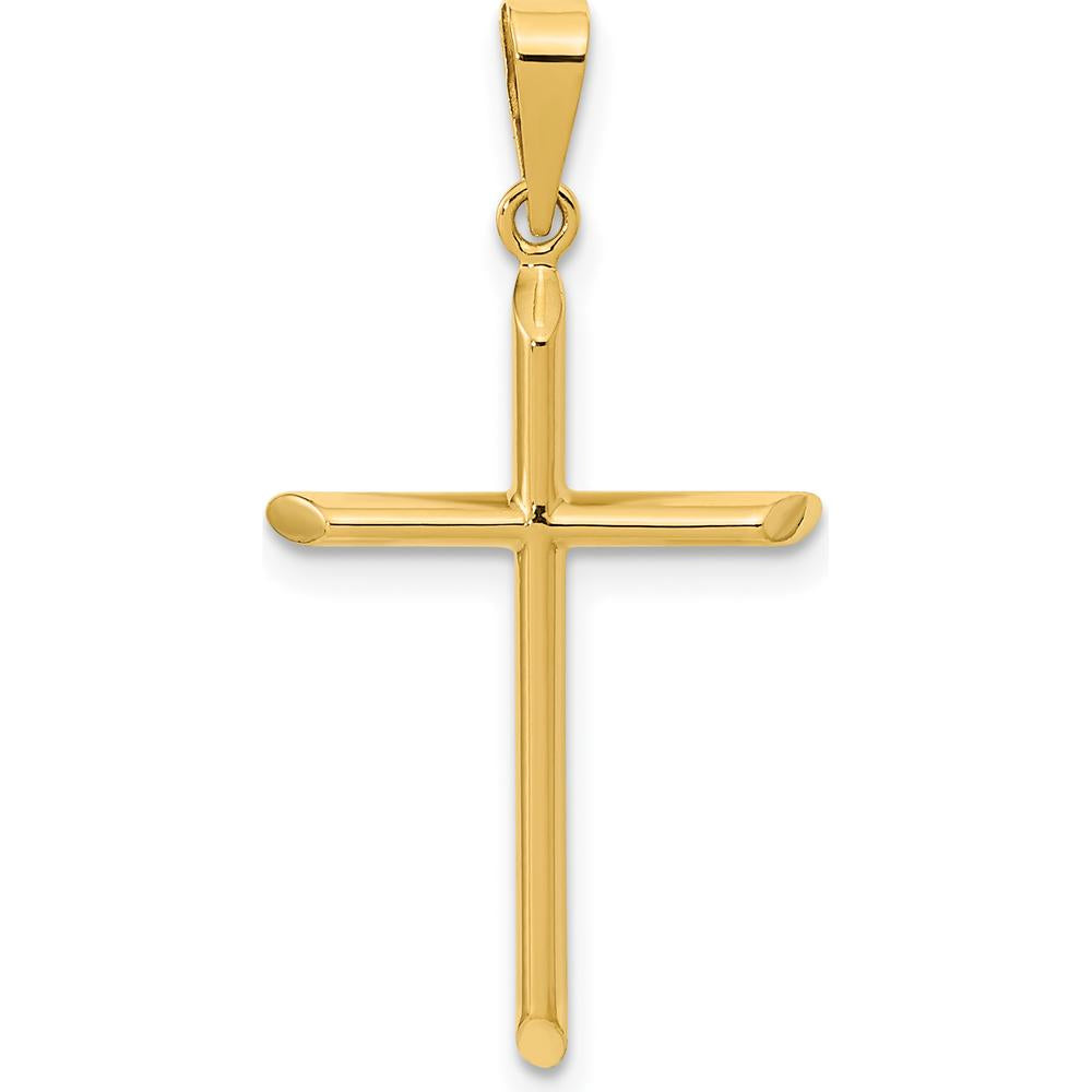 14K Yellow Gold Polished Cross Pendant with Beveled Edges - 31.2mm Length by Oro Pregiato