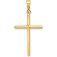 14K Yellow Gold Polished Cross Pendant with Beveled Edges - 31.2mm Length by Oro Pregiato