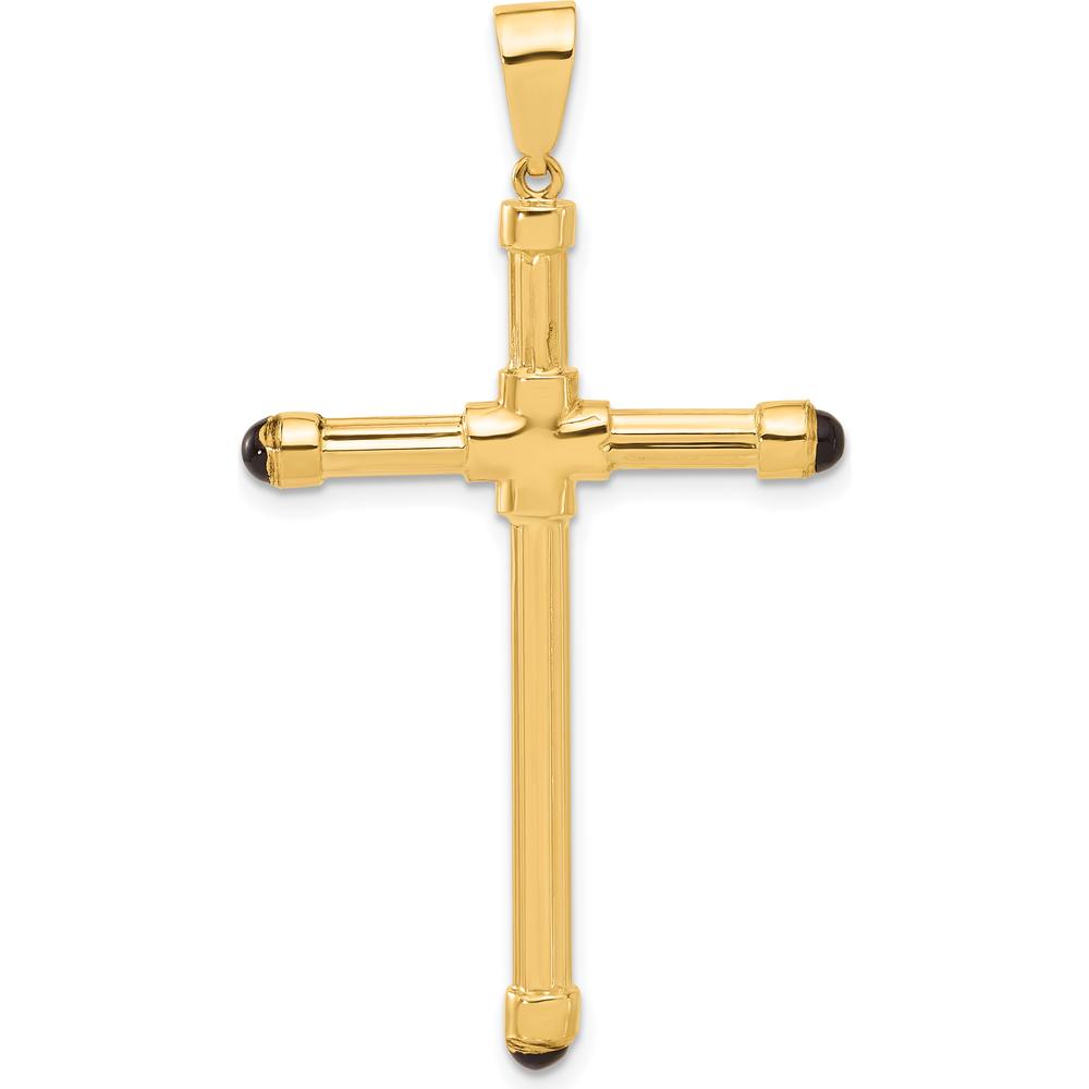 14K Yellow Gold Polished Cross Pendant with Black Onyx - 49.9mm Length by Oro Pregiato