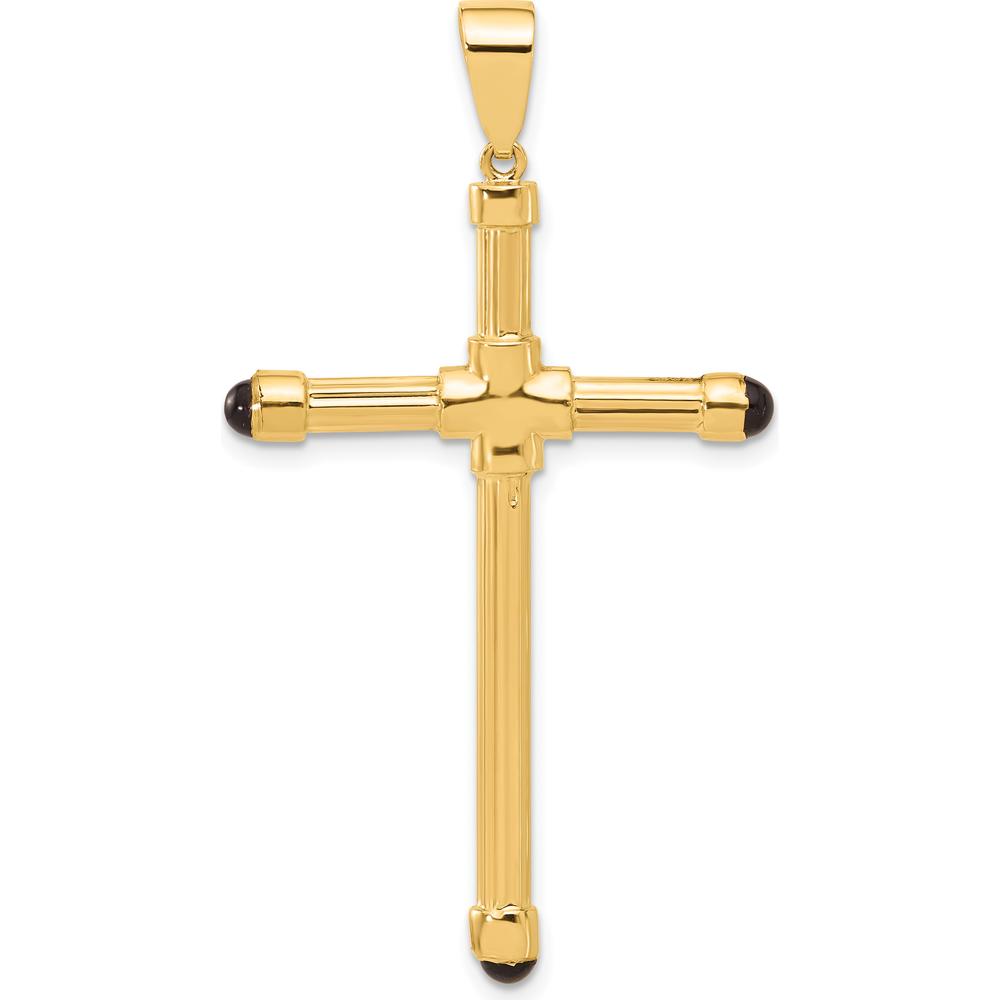 14K Yellow Gold Polished Cross Pendant with Black Onyx - 49.9mm Length by Oro Pregiato