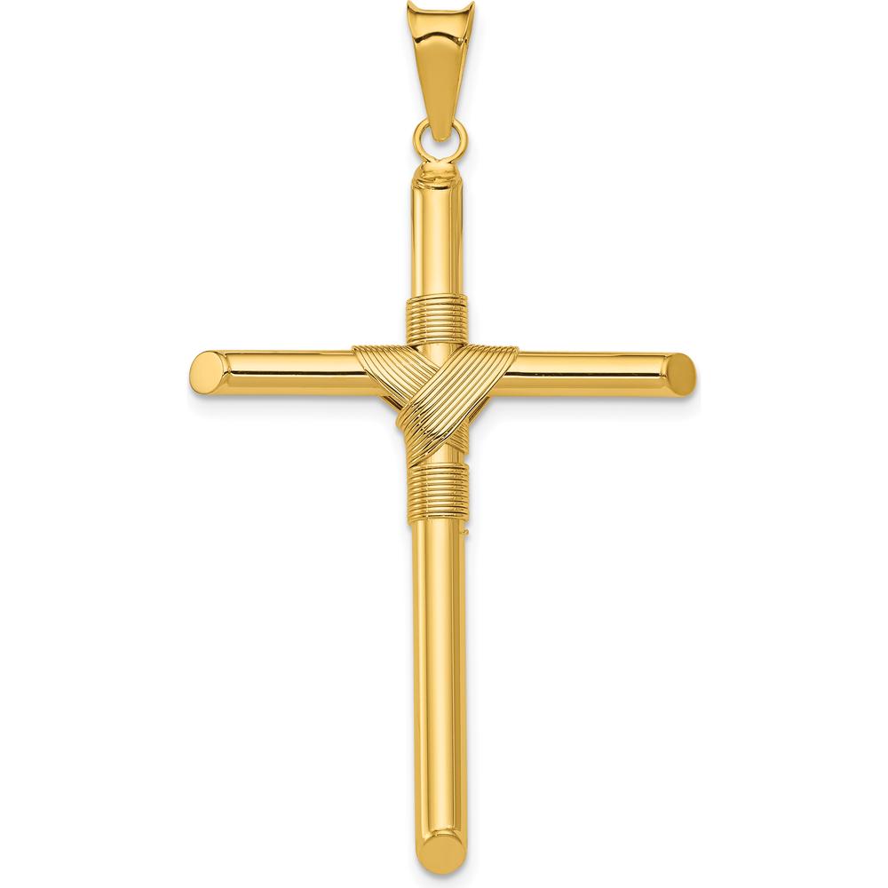 14K Yellow Gold Polished Cross Pendant with Center Wrap Design - 50.75mm Length by Oro Pregiato