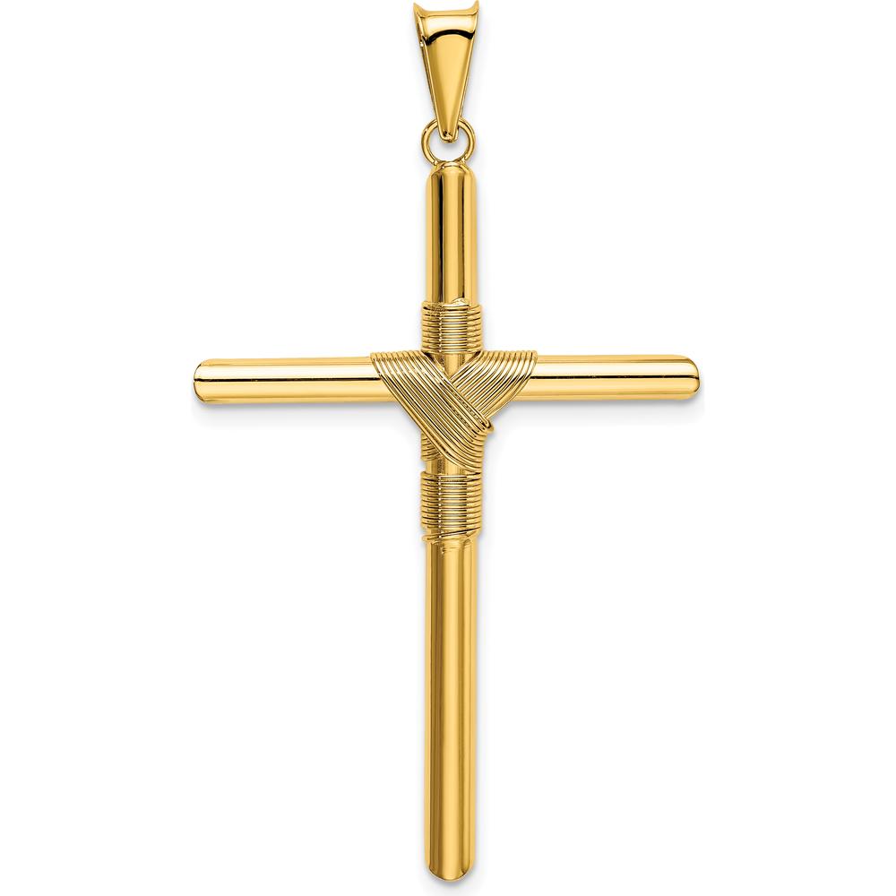 14K Yellow Gold Polished Cross Pendant with Center Wrap Design - 50.75mm Length by Oro Pregiato