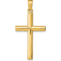 14K Yellow Gold Polished Cross Pendant with Concave Profile - 35mm Length, 18mm Width by Oro Pregiato