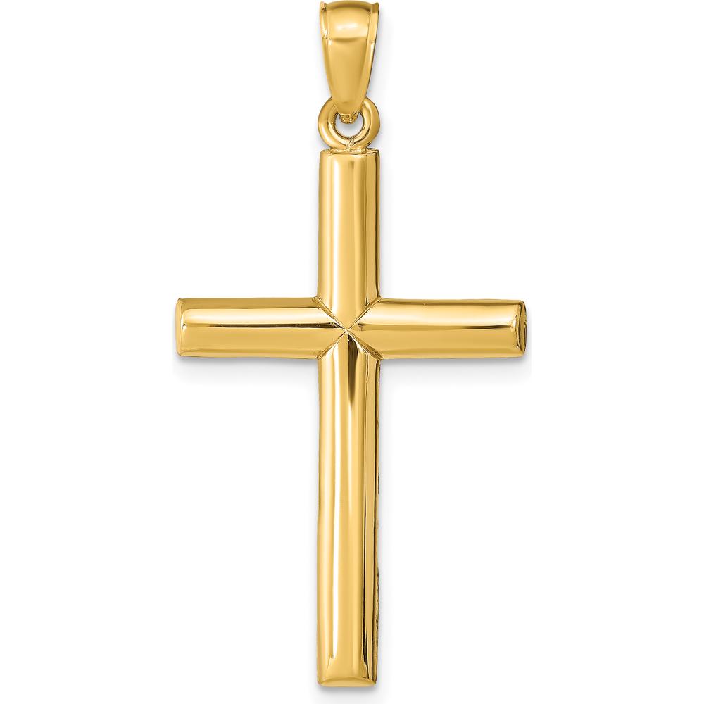 14K Yellow Gold Polished Cross Pendant with Concave Profile - 35mm Length, 18mm Width by Oro Pregiato