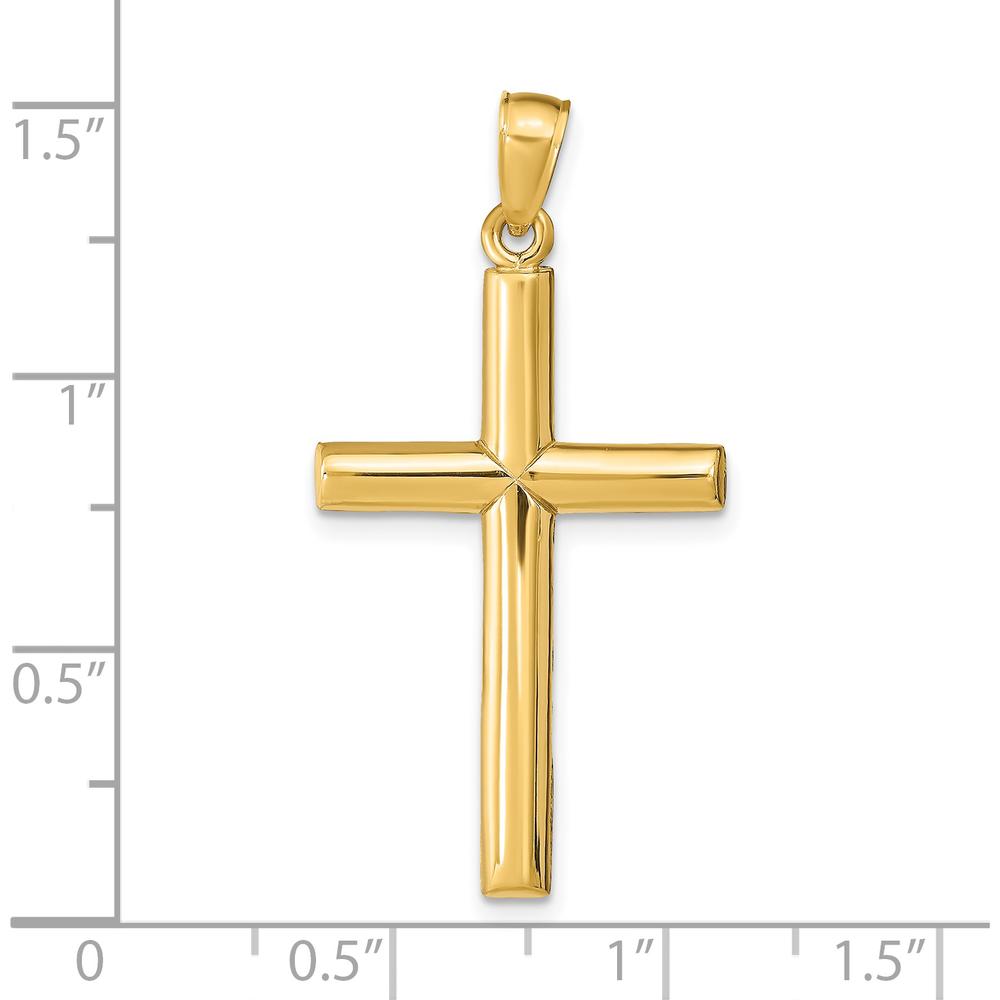 14K Yellow Gold Polished Cross Pendant with Concave Profile - 35mm Length, 18mm Width by Oro Pregiato