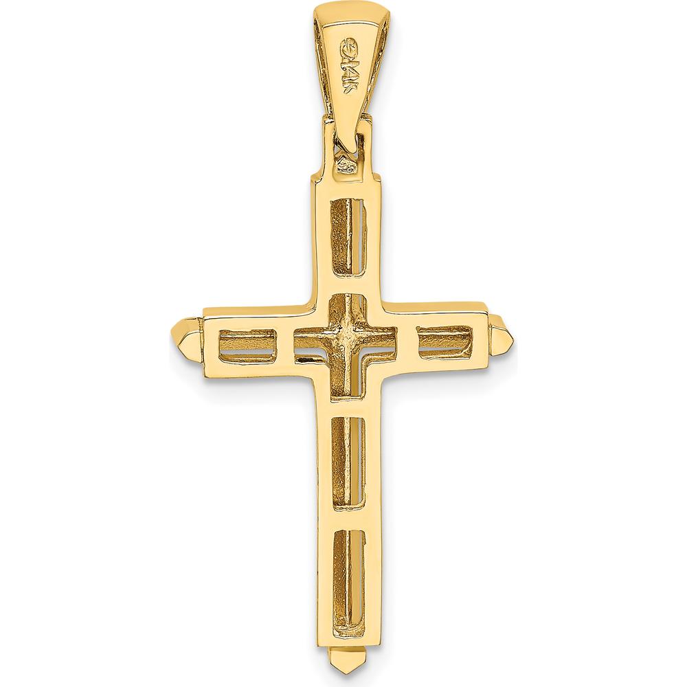 14K Yellow Gold Polished Cross Pendant with Open Back Profile by Oro Pregiato