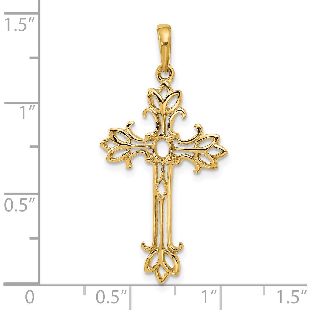 14K Yellow Gold Polished Cross Pendant with Oval Center Stone Mounting by Oro Pregiato