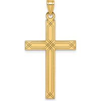 14K Yellow Gold Polished Cross Pendant with Patterned Texture - 41.5mm Length by Oro Pregiato