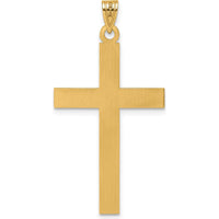14K Yellow Gold Polished Cross Pendant with Patterned Texture - 41.5mm Length by Oro Pregiato