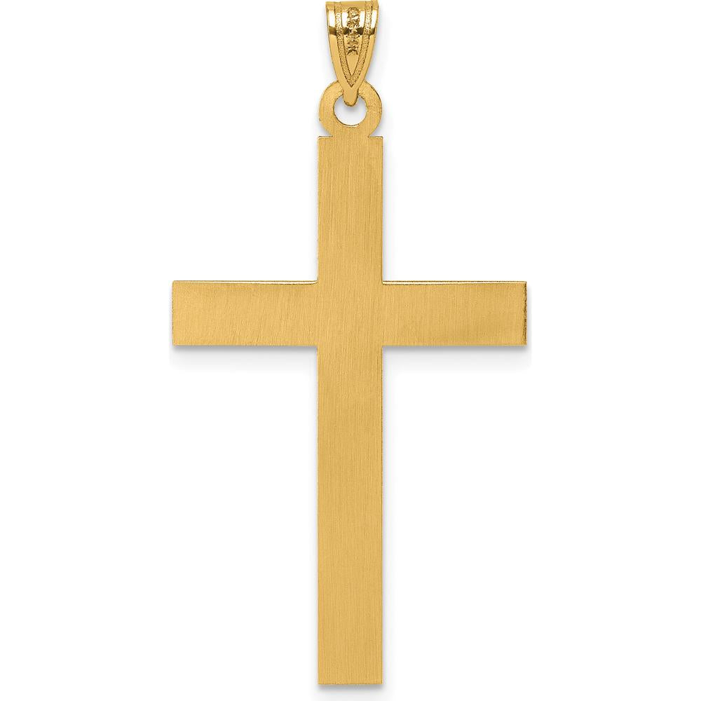14K Yellow Gold Polished Cross Pendant with Patterned Texture - 41.5mm Length by Oro Pregiato