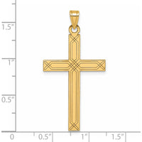 14K Yellow Gold Polished Cross Pendant with Patterned Texture - 41.5mm Length by Oro Pregiato