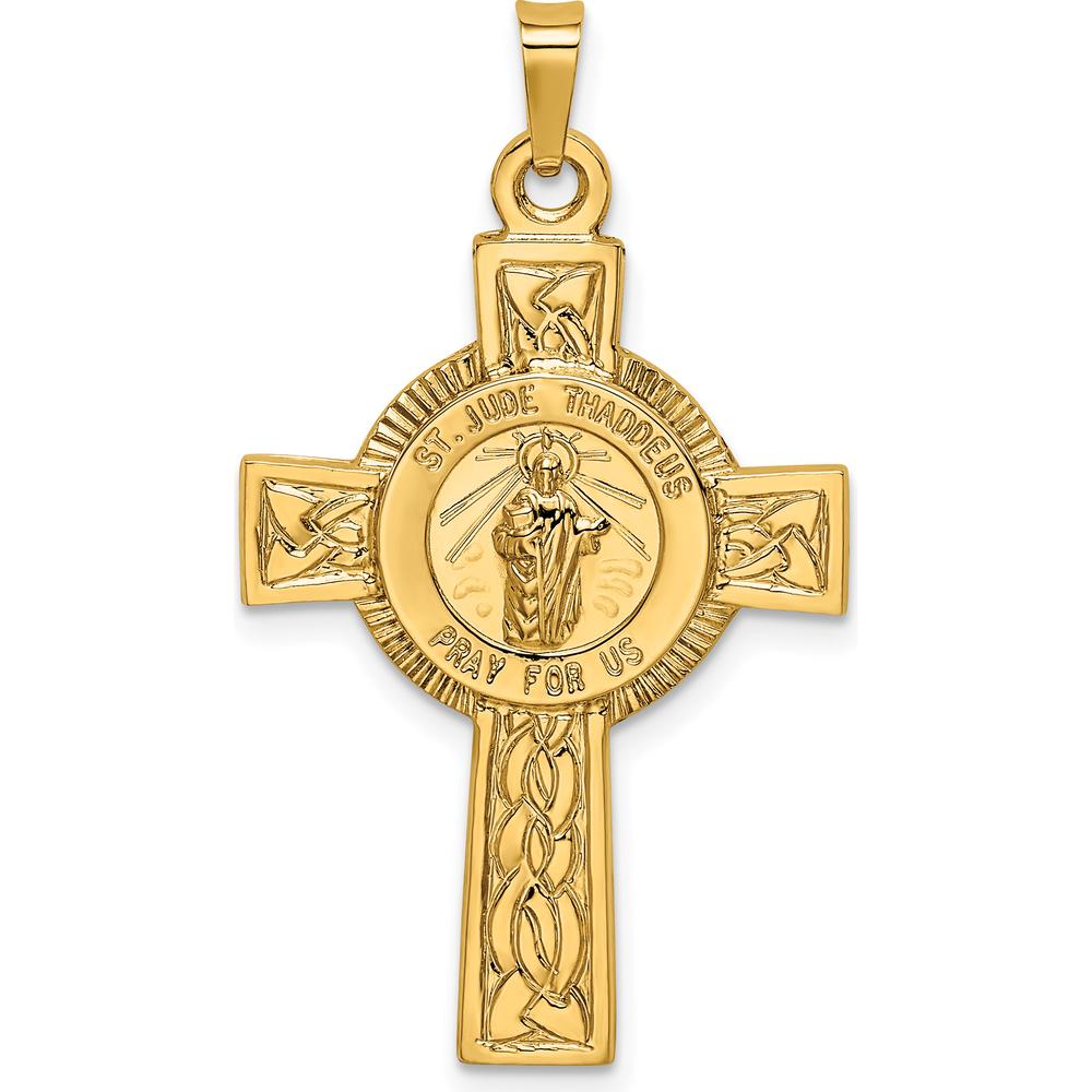 14K Yellow Gold Polished Cross Pendant with St. Jude Thaddeus Medal - 36mm Length by 0