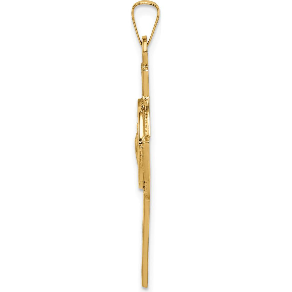 14K Yellow Gold Polished Cross Pendant with St. Jude Thaddeus Medal - 36mm Length by 0
