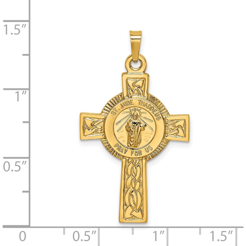 14K Yellow Gold Polished Cross Pendant with St. Jude Thaddeus Medal - 36mm Length by 0