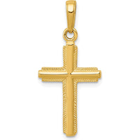 14K Yellow Gold Polished Cross Pendant with Striped Border - 27mm Length, 13.5mm Width by Oro Pregiato