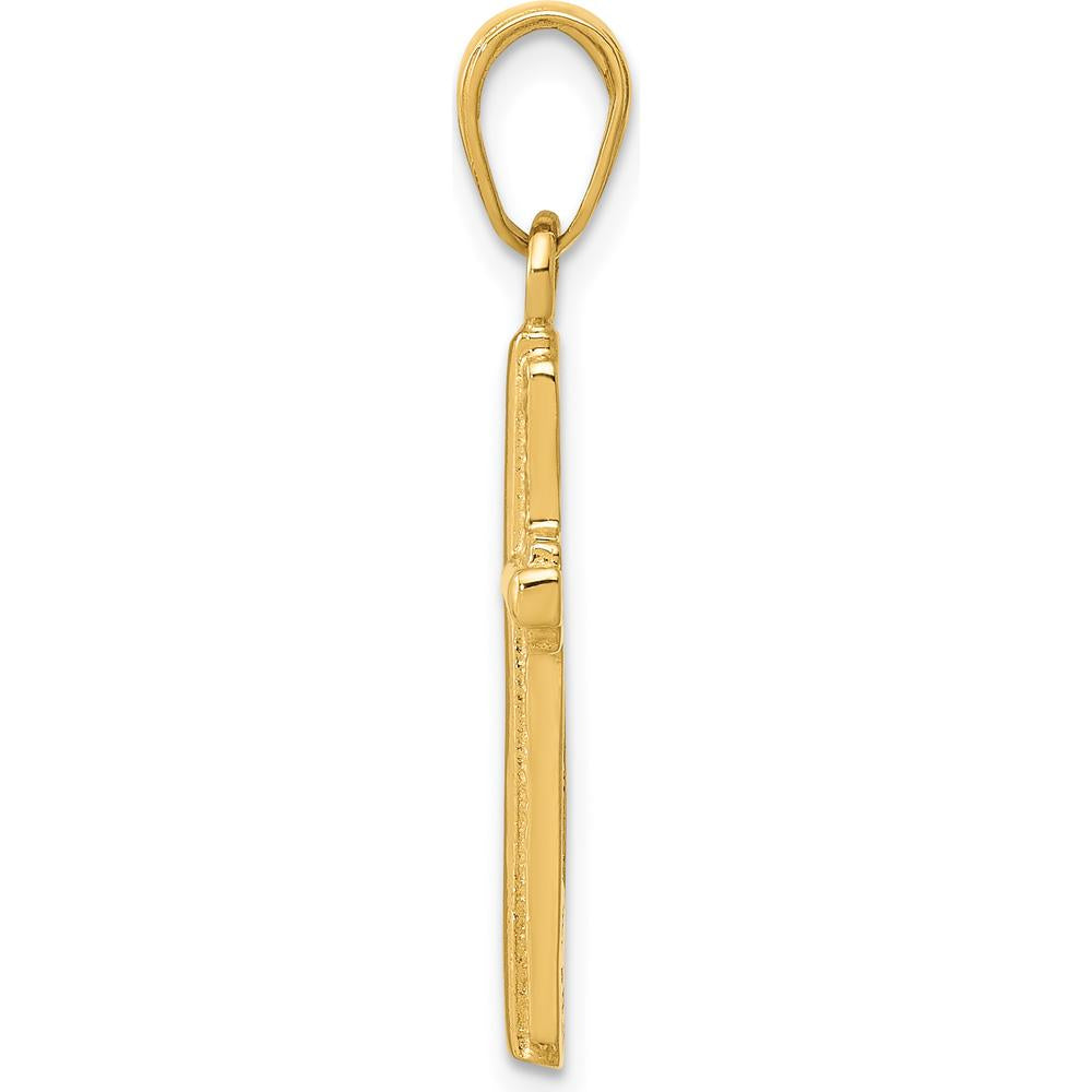14K Yellow Gold Polished Cross Pendant with Striped Border - 27mm Length, 13.5mm Width by Oro Pregiato