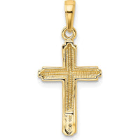 14K Yellow Gold Polished Cross Pendant with Striped Border - 27mm Length, 13.5mm Width by Oro Pregiato
