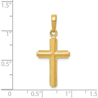 14K Yellow Gold Polished Cross Pendant with Striped Border - 27mm Length, 13.5mm Width by Oro Pregiato