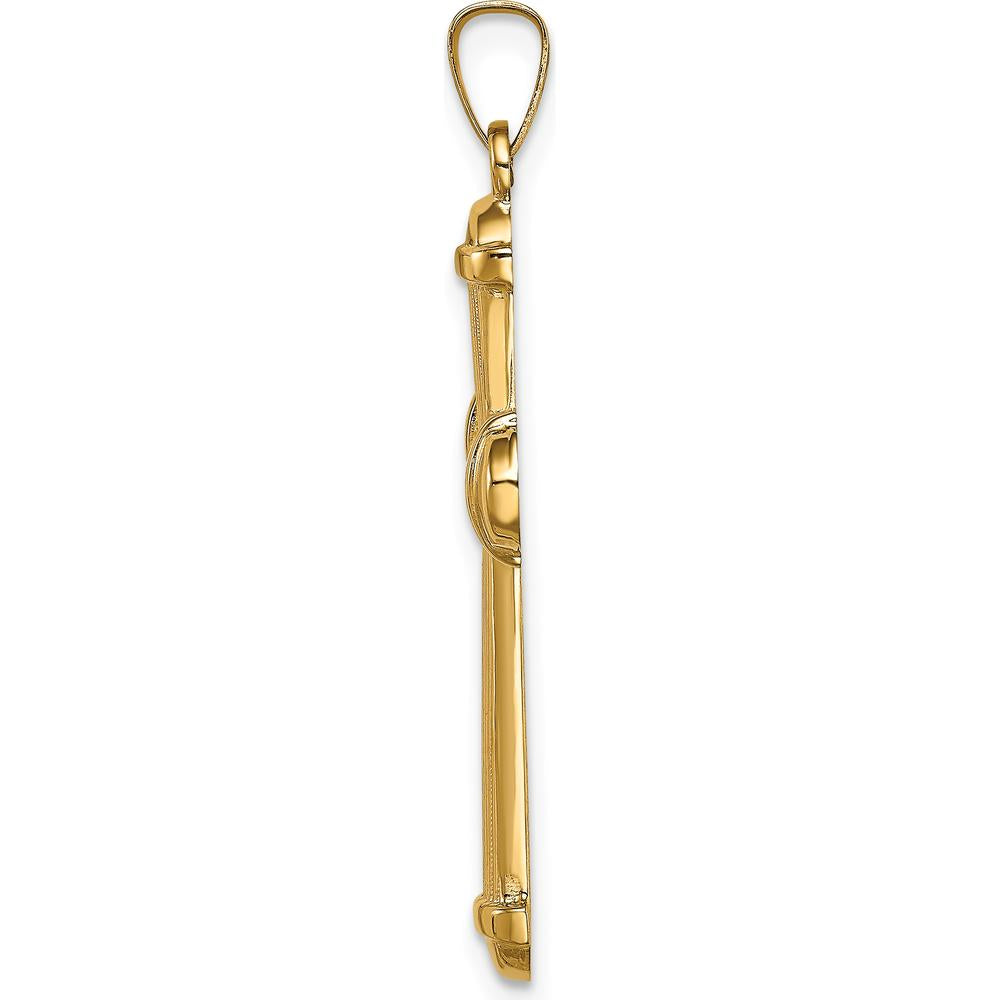 14K Yellow Gold Polished Cross Pendant with Striped Detail - 30.5mm Length by Oro Pregiato