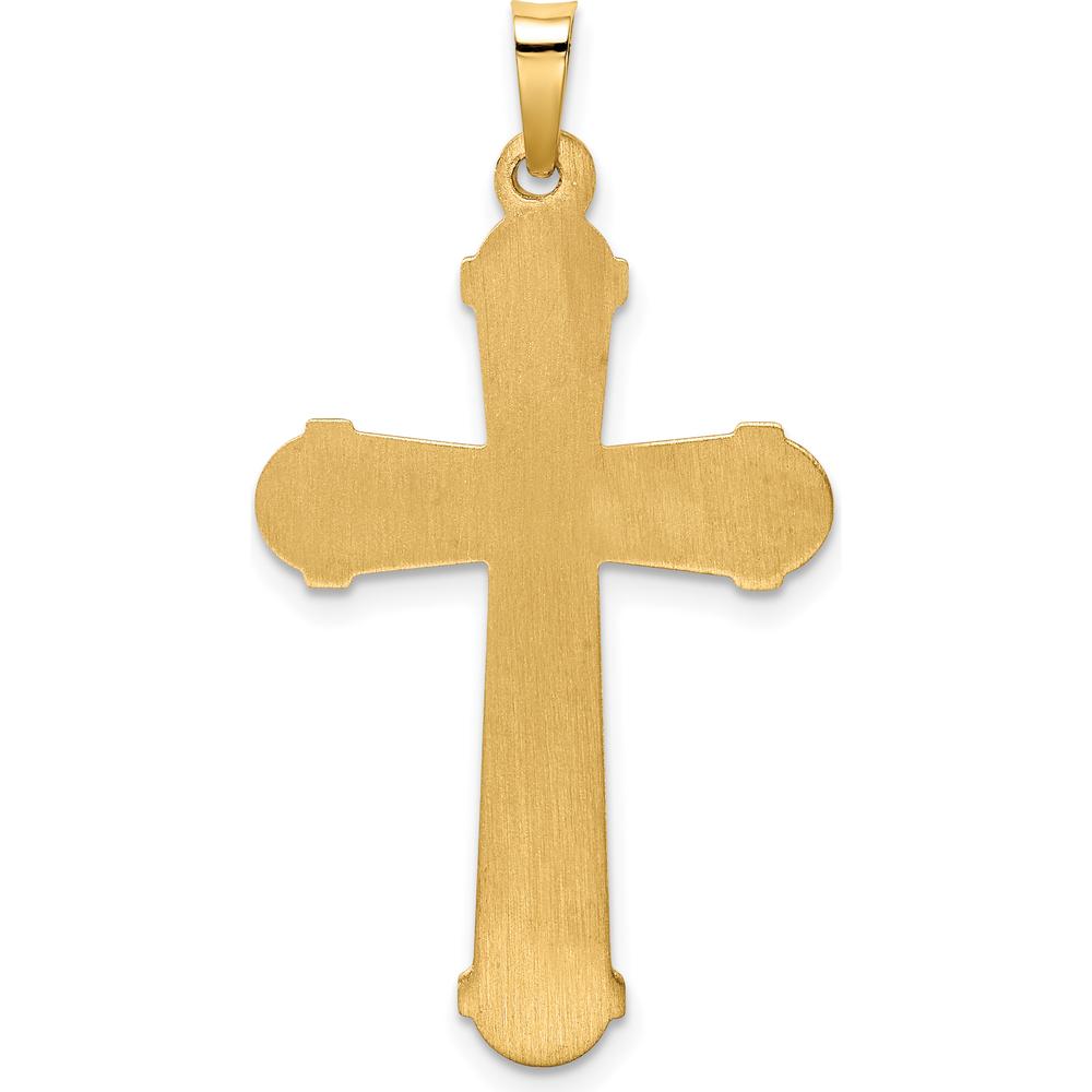 14K Yellow Gold Polished Cross Pendant with Striped Detail - 30.5mm Length by Oro Pregiato