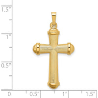 14K Yellow Gold Polished Cross Pendant with Striped Detail - 30.5mm Length by Oro Pregiato