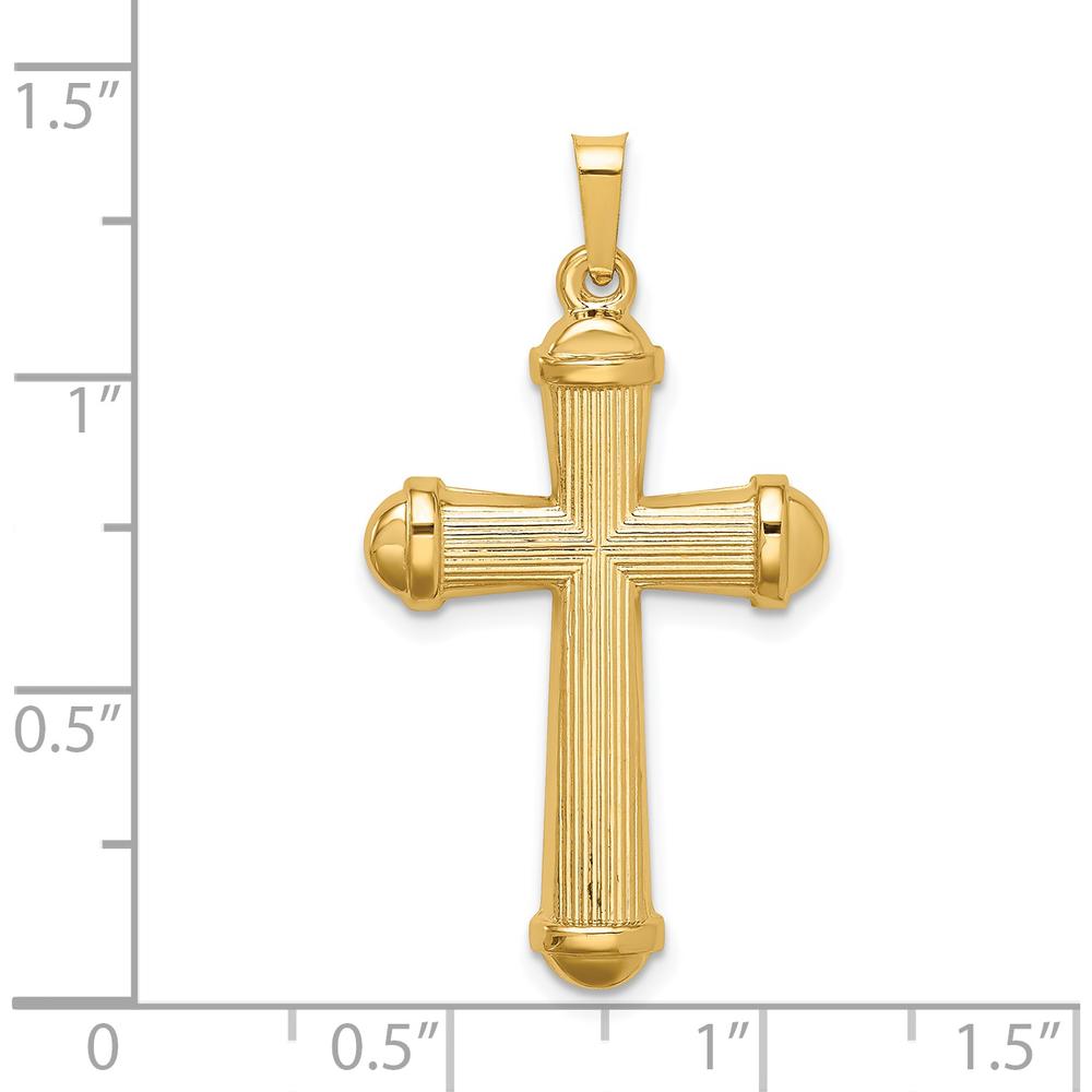 14K Yellow Gold Polished Cross Pendant with Striped Detail - 30.5mm Length by Oro Pregiato